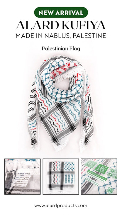 Al'ard Products  NEW IN: Nabulsi Palestinian Flag Kufiya (Made in Palestine)