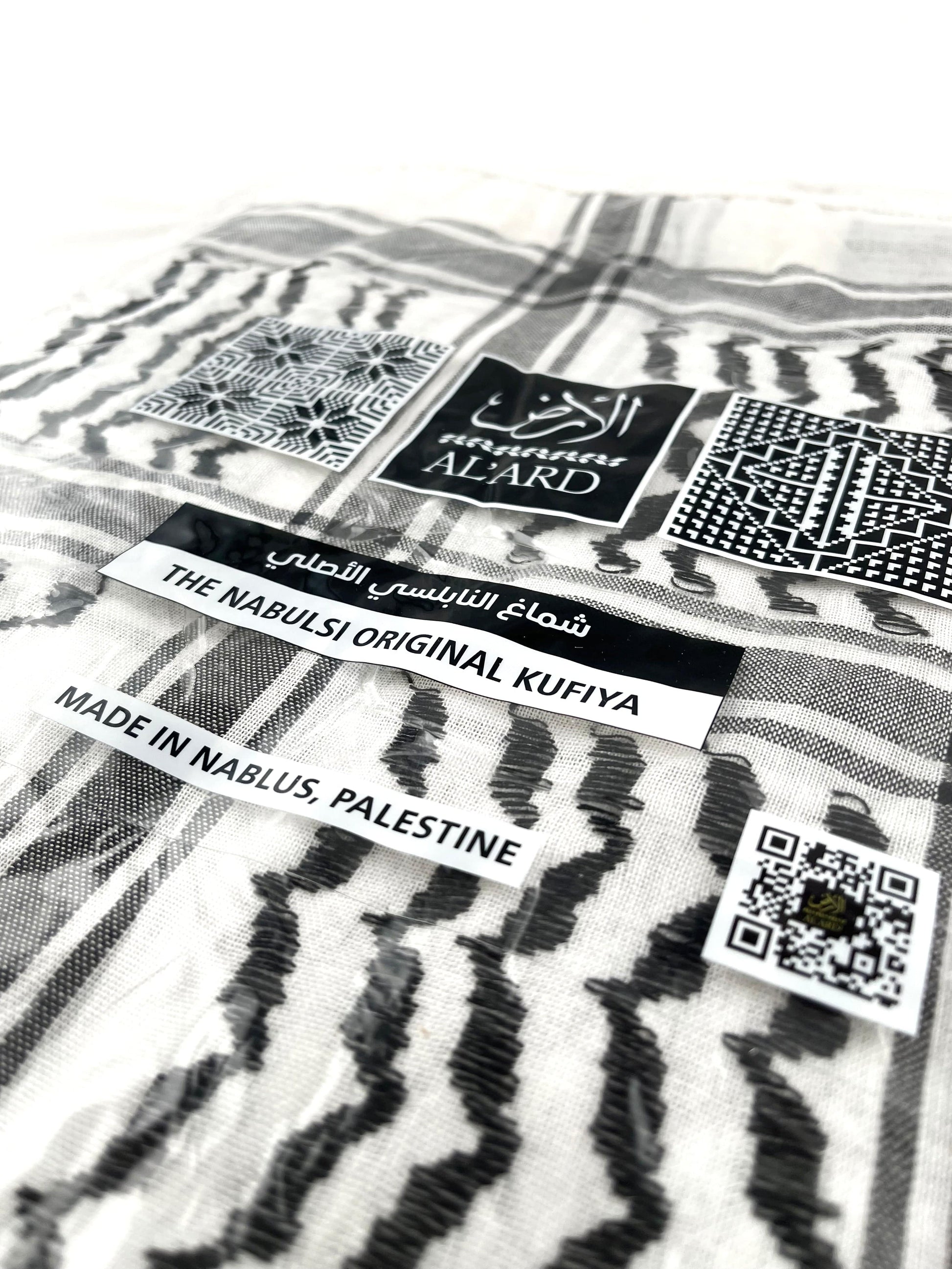 Al'ard Products  Palestinian Black and White Kufiya (Made in Palestine)