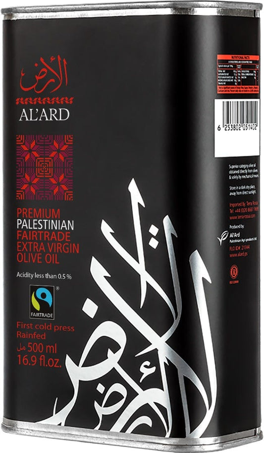 Al'ard USA Premium Palestinian Fairtrade Extra Virgin Olive Oil - 500mL/16.9 fl oz